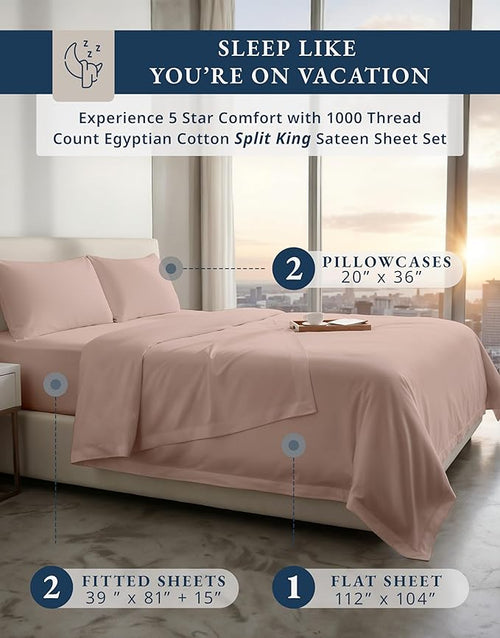 100% Egyptian Cotton Sheets Queen Size - 1000 Thread Count Naturally Cooling & Breathable, Silky Sateen Weave Queen Sheet Set, Soft & Durable Hotel Luxury Sheets, 15" Snug Fit Deep Pockets -Sepia Rose