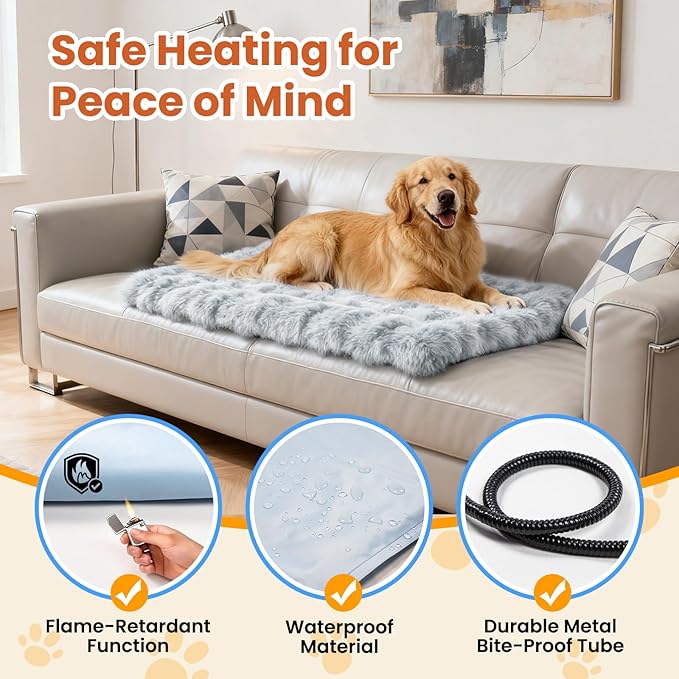 Littlo Kozytail Dog Heating Pad, Smart Thermostat, 12 Temp Levels & 0-12H Timer, Large Pet Heating Pad with Zippered Plush Fleece Cover, Waterproof & Chew Resistant, 34x24in for Dogs and Multiple Cats