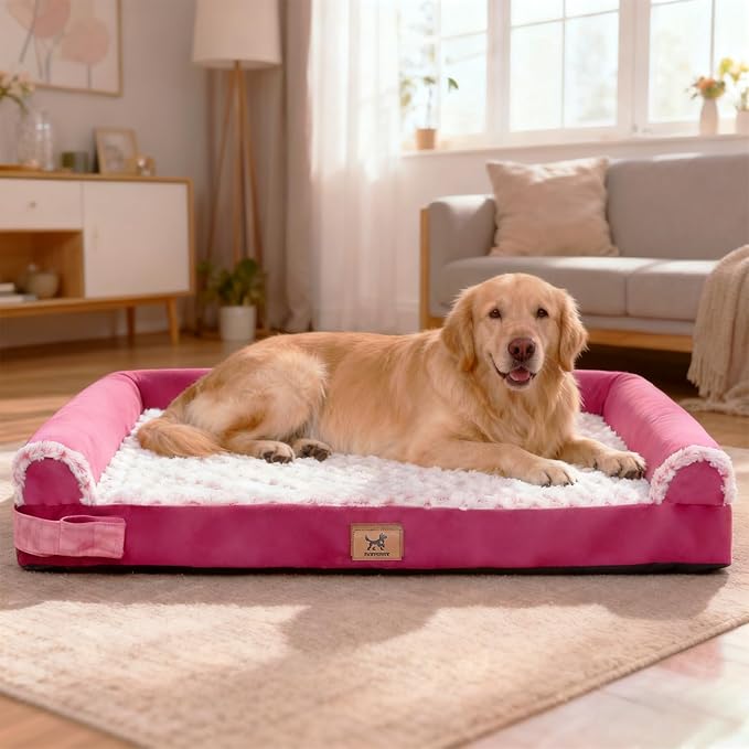 PAWPUBBY XXL Orthopedic Dog Bed, Memory Foam Waterproof Pet Bed with Removable Washable Cover, Non-Slip Extra Large Dog Bed for 110lbs Large Dogs & Senior Dogs (Rose Pink)