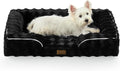 COZY KISS Orthopedic Dog Bed for Large Medium Size Dog, Soft and Warm Faux Fur Sofa for Pet Up to 75 lbs, Foam Bolster Anti-Slip Couch with Washable Removable Cover, L 36x27x6.5 inch, Black