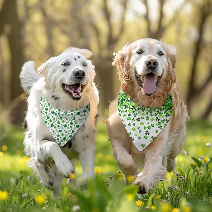 St. Patrick's Day Dog Bandana Reversible 2 Pack, St. Patricks Day Pet Bandanas for Dogs Lucky Shamrock Adjustable Triangle Holiday Scarves for Medium Large Extra Large Boy Girl Dogs