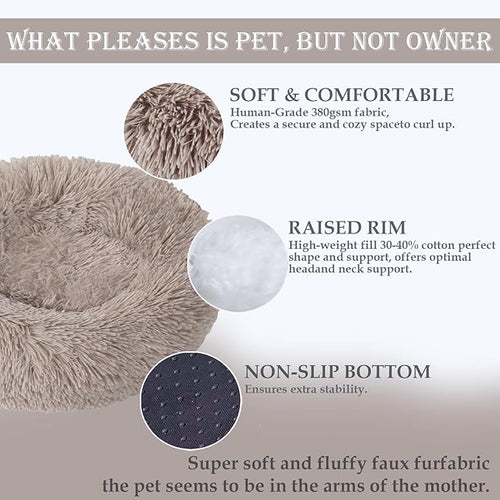 Aofast Calming Dog & Cat Bed for Extra Large Small Medium Sized Pet, Donut Washable Comfort Fluffy Warm Round Mat for Puppy Kitten, 8 Size Essentials Furniture Supplies Indoor