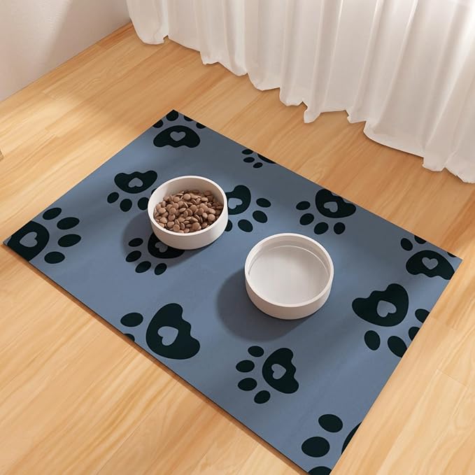 Dog Feeding Mat 17"x28", Absorbent Mat for Dog Water Bowl, Rubber Pet Food Mat, Pet Food Mats for Floor Waterproof, Pet Placemats for Food and Water, Cat Feeding Mat, Blue