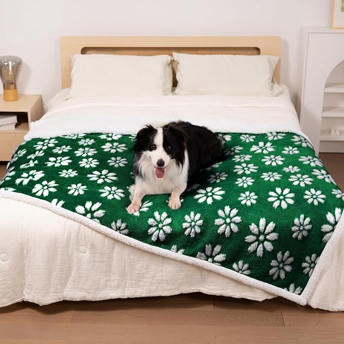 Yaning Waterproof Blanket for Dog Cat or Adult, Cute 3D Textured Flower Dog Blanket for Bed Couch Sofa, Soft Liquid Pee Proof Pet Furniture Protector, 50"x60", Green