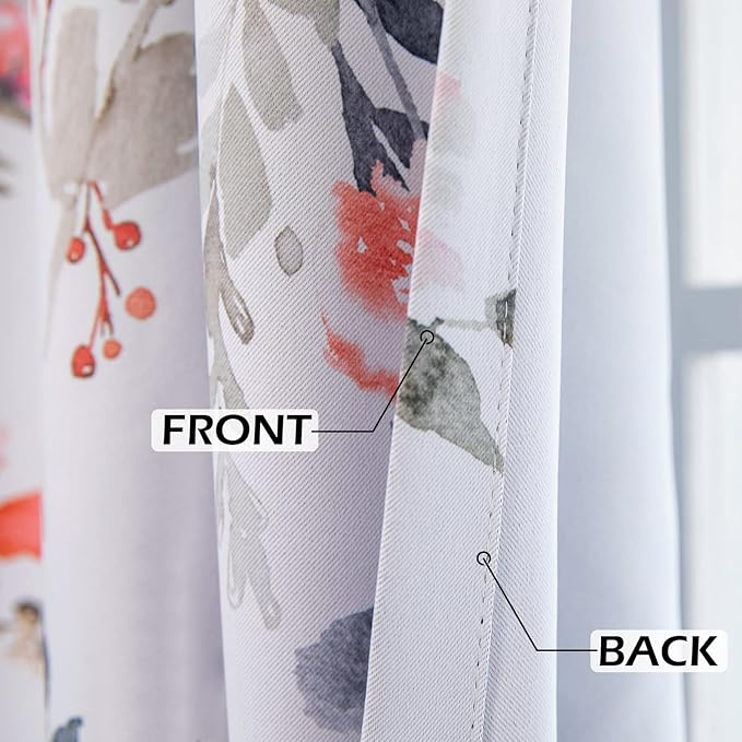 MYSKY HOME Farmhouse Curtains for Kitchen Floral Blackout Curtains 45 inch Length for Dormer Window Room Darkening Thermal Insulated Panels Light Blocking Grommet Flower Drapes, 2 Panels, Red
