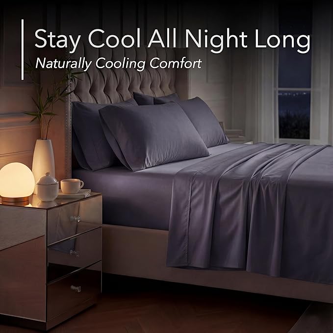DECOLURE 100% Viscose Derived from Bamboo Sheets Full Size - Luxury 6 Pc Naturally Cooling Sheets, Ultra Soft Bed Set - Deep 17" Pockets, Durable Double Stitching, Oeko Tex Standard (Grey)