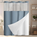 GICDSU No Hook Shower Curtain with Snap in Liner, Waffle Shower Curtain Set for Bathroom, Hotel Style with Semi-Sheer Top Window, Waterproof & Washable, Fog Blue, 59" W x 75" L