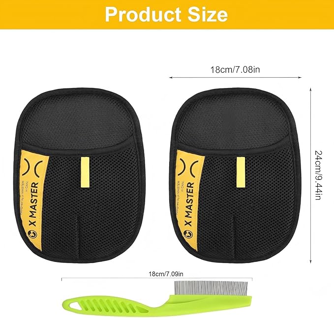 2025 Pro Pet Hair Removal Glove 2pcs with Flea Comb, 3 in 1 Electrostatic Gloves Pet Hair Remover Glove Viorane Electrostatic Pet Hair Remover Mitt for Pet Dog Cat Furniture Car Fur Removal（XXL）
