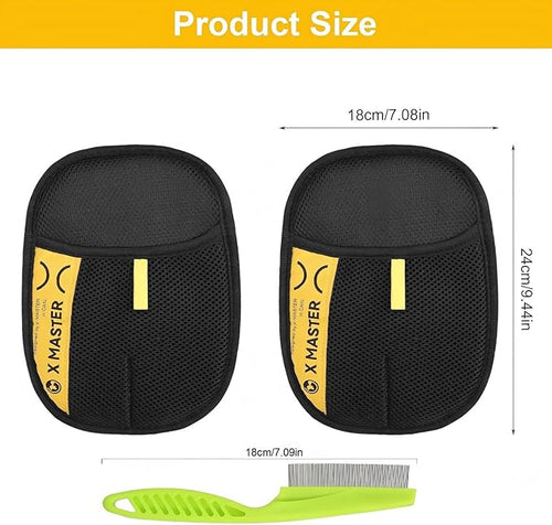 2025 Pro Pet Hair Removal Glove 2pcs with Flea Comb, 3 in 1 Electrostatic Gloves Pet Hair Remover Glove Viorane Electrostatic Pet Hair Remover Mitt for Pet Dog Cat Furniture Car Fur Removal（XXL）