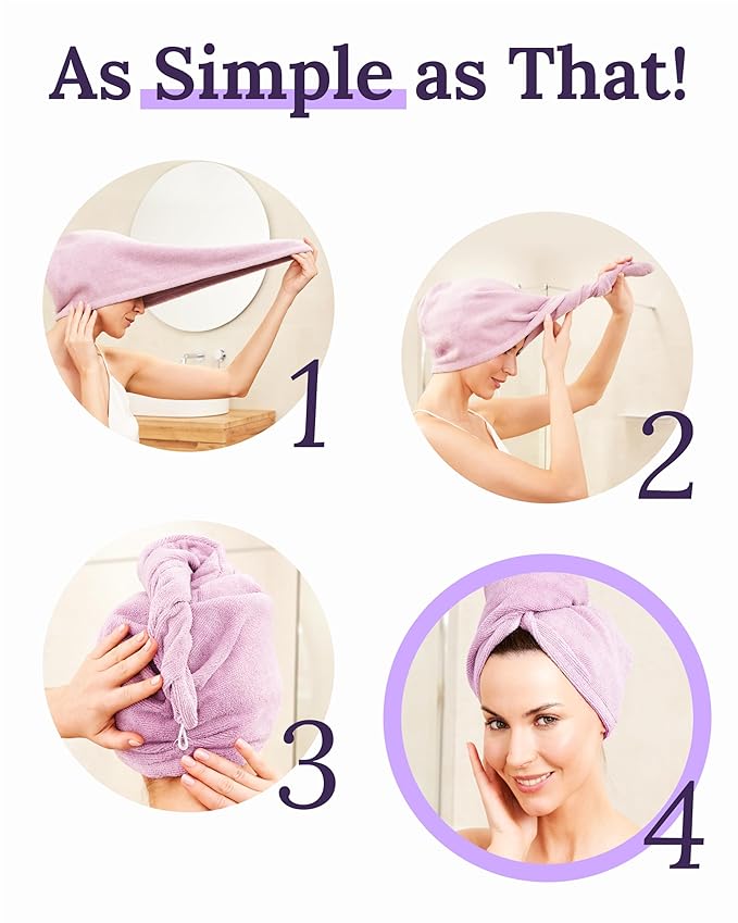 Keranique Microfiber Hair Towel Wrap - Quick Drying Head Turban for Women - Large Size Anti Frizz Wrap Towel - Anti Damage Around Head Hair Wrap After Shower & Bath - Haircare for Long & Short Hair