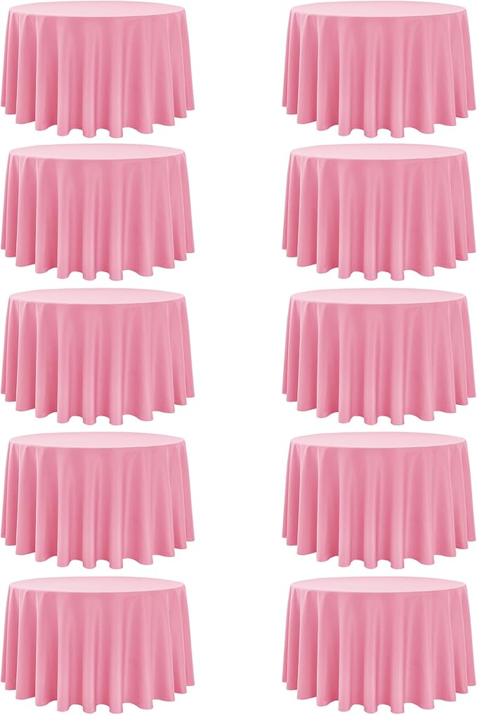 10-Pack Pink Round Tablecloths, 108 Inches, Stain-Resistant Polyester for 4-5 Ft Round Tables - Washable Table Covers for Weddings, Banquets, Birthday Parties, Events