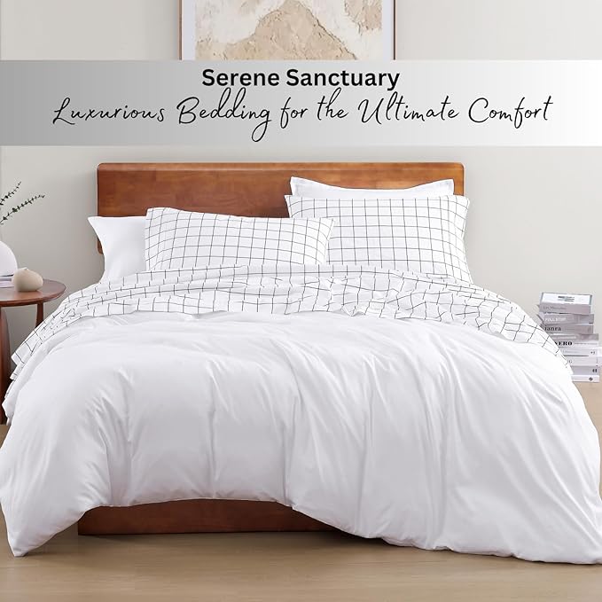 LANE LINEN 100% Organic Cotton Twin XL Bed Sheets, Sustainably Produced Okeo Tex Certified Cotton Sheets, Luxury Hotel Percale Soft & Comfy Comes in Variety of Prints & Colors - Windowpane