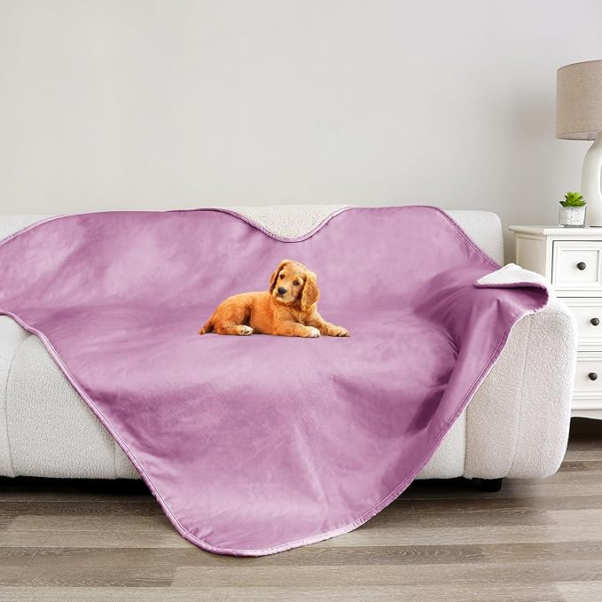 Bigbeer Waterproof Dog Blanket for Couch, Leak Proof Pet Blanket for Indoor Cats, Plush Sherpa Puppy Throw Furniture Protector for Sofa Bed(50"x60",XL,Purple)