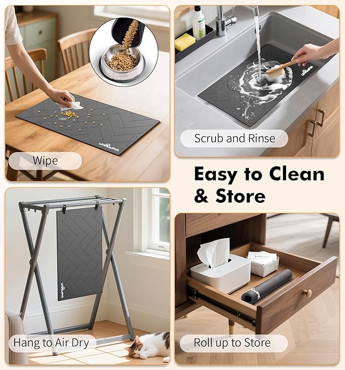 UPAWPIA Pet Food Mat Absorbent Cat Food Mat Dog Mat for Food and Water Quick Dry No Stains Dog Feeding Mat Placemat for Messy Drinkers Cat Food Mats for Indoor Cats Bowl Mats Pet Supplies 12"X20" Grey