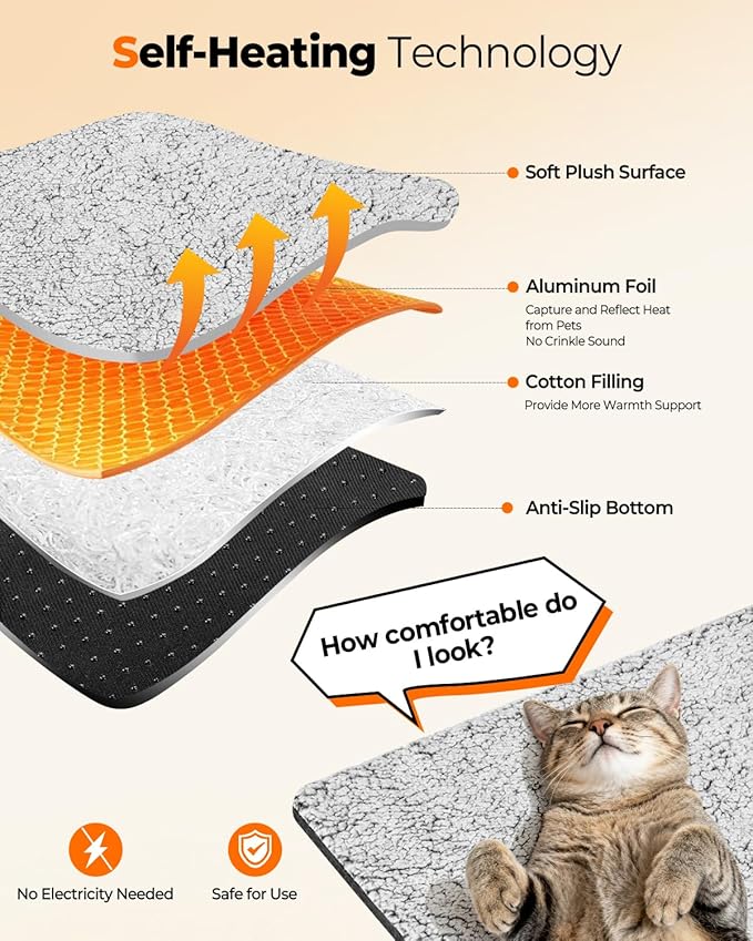 WONONE Self Warming Cat Bed, Super Soft Thermal Dog Crate Pad for Crate, Sofa, Floor Washable Anti-Slip Self Warming Kennel Mat for Small Medium Dogs and Cats (LightGray, M)