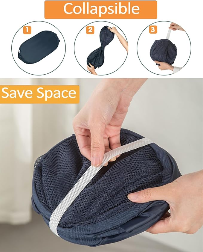 Bemkoo Navy Blue Durable Foldable Laundry Hamper, 22.8 x 14.2 x 14.2 inches