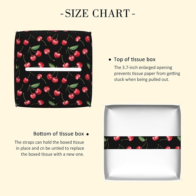 POIUBLE Tissue Box Holder Cherry Fruit Tissue Box Cover Square Leather Tissue Holder Organizer Portable Decorative Facial Paper Case for Home Office Bathroom Vanity Countertop