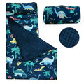 PHF Toddler Nap Mat with Removable Pillow and Minky Fleece Blanket, Rollup Design Warm Slumber Bags for Boys, 52"x20"x2" Kids Sleeping Bag for Daycare Preschool Travel Camping, Dinosaur