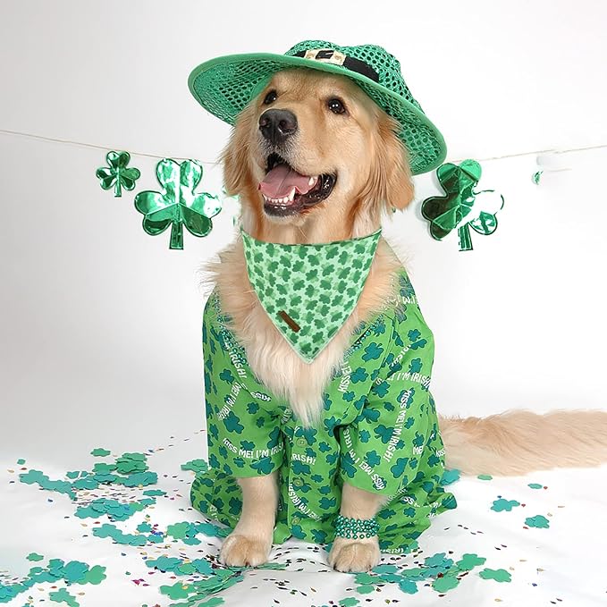 UP URARA PUP St. Patrick's Day Dog Bandana, Shamrock Triangle Bid Scarf, Cotton Green Bandana for Boy & Girl Dogs, Cute Spring Dog Kerchief