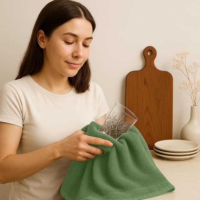 RIVERSIDE Bar Mop Towels Pack of 12, 16x19 Inches, 100% Ring Spun Cotton Terry Cloth Kitchen Towel, Highly Absorbent & Reusable Multipurpose Cleaning Rags for Bathroom, Hotel, Restaurant, Sage Green