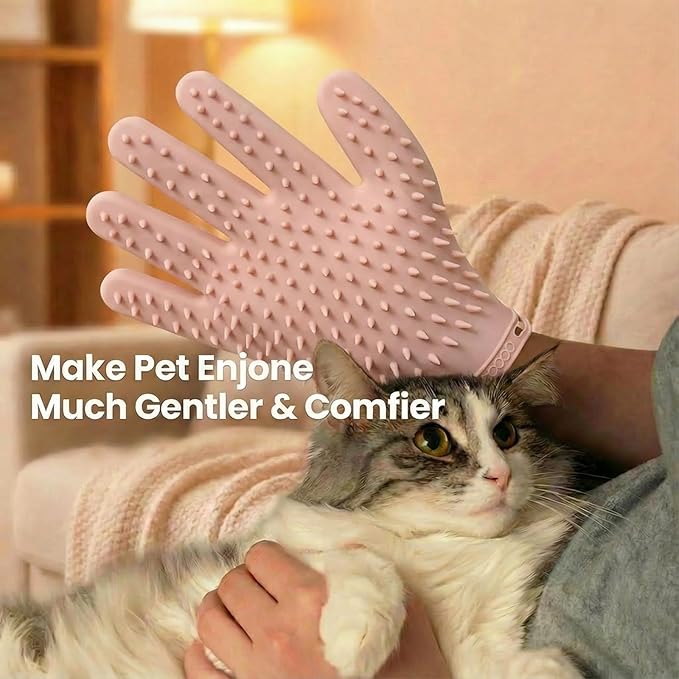 2 Pairs Pet Grooming & Hair Removal Gloves for Dogs & Cats, Electrostatic Silicone Mitts with Soft Bristles, Enhanced 5-Finger Design for Pet Massage, Deshedding & Coat Care, Easy to Use & Clean(Red)