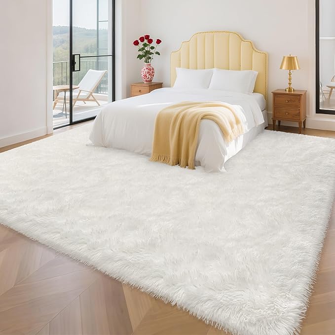 8x10 Area Rug for Living Room Soft White Fluffy Rug for Bedroom 8x10 Large Shaggy Carpet Fuzzy Modern Floor Decor Aesthetic, Nursery Playroom Plush Non-Slip Thick Rugs for Kids Girls Boys