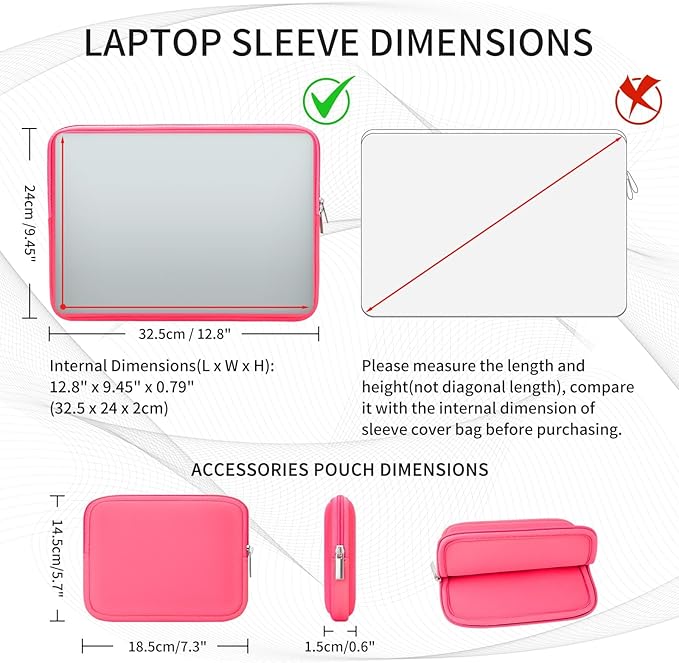 RAINYEAR Laptop Sleeve Case Compatible with 13.3 Inch Notebook Computer Chromebook 14" MacBook Pro/Max M1 M2 M3 M4 M5 Soft Bag Protective Cover with Accessories Pouch(Bright Pink,Upgraded Version)
