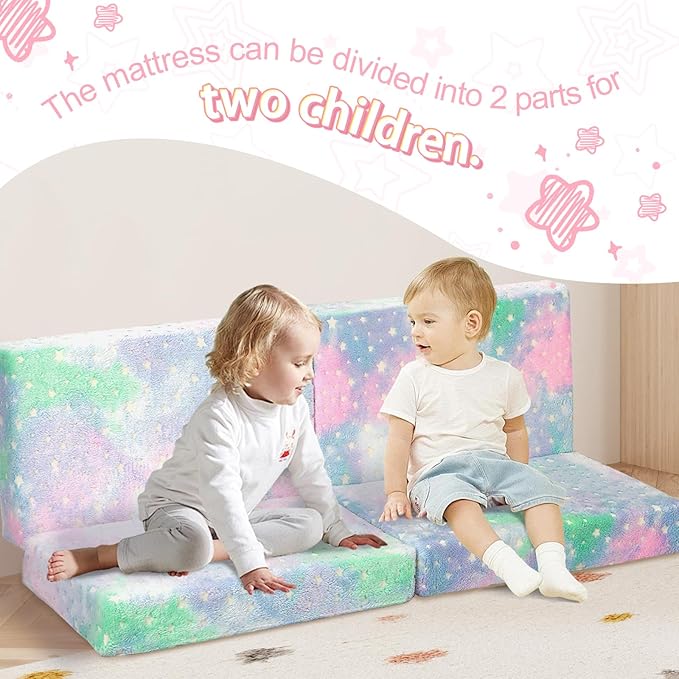 MeMoreCool Foldable Floor Mattress for Kids, Glow Toddler Nap Mat for Sleeping and Daycare, Portable Trifold Futon Mattress Floor Bed, Star