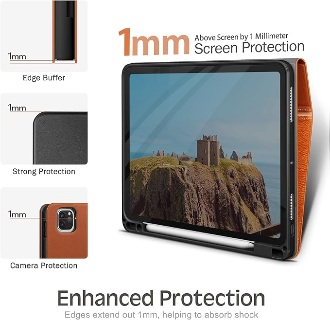 KingBlanc Case for iPad Pro 13-inch (M5 2025, M4 2024) with Built Pencil Holder, PU Leather Smart Stand Cover, Auto Sleep/Wake, Supports Pencil Pro/Pencil (USB-C), Multi-Viewing/Drawing Angles, Brown