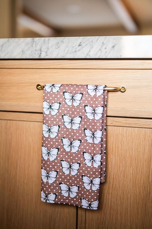 Desert Aqua || 2 Pack Double Sided || Not Your Ordinary Dish Towels || Waffle Weave Microfiber || Tea Towels || Highly Absorbent || Hanging Loop || Dish Cloths || Designer Prints|| Butterflies
