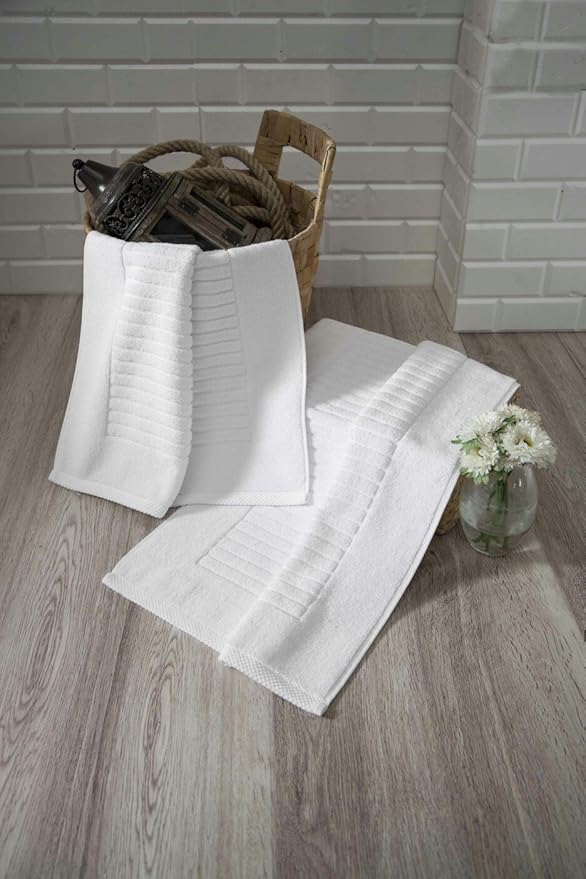 Classic Turkish Towels CTT - 2 Piece Bathroom Rugs Set, 100% Cotton Bath Mats, Comfy & Highly Absorbent Bathroom Floor Mats, Machine Washable | 20"x32" (White)