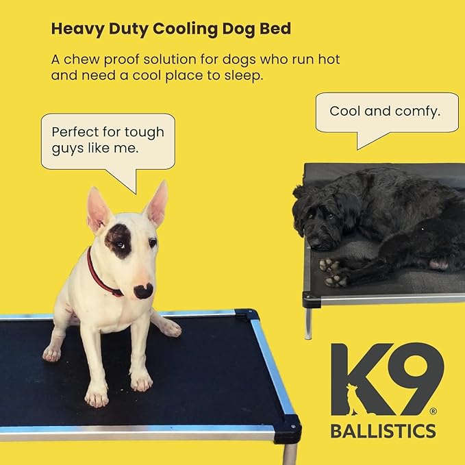 K9 Ballistics Chew Proof Elevated Outdoor Cooling Cot Bed for Large Dogs - Virtually Indestructible, Preassembled, Withstands Aggressive Chewers - L, Black Mesh