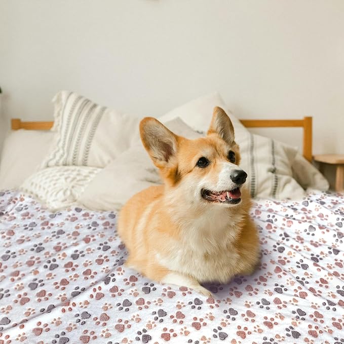 Dog Blankets for Large Dogs, 1 Pc Dog Blanket Washable, Soft Fluffy Flannel Pet Blanket Mat Cover for Bed Couch, Cute Print Puppy Blanket 60" x 50"