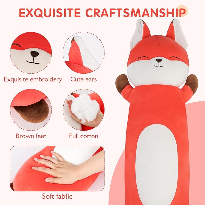 Dalmao 22 inch Orange Fox Stuffed Animal, Soft Long Pillow Doll, Cute Fox Plush Hugging Pillow Plushies Toy Gift for Kids, Boys Birthday,Valentine