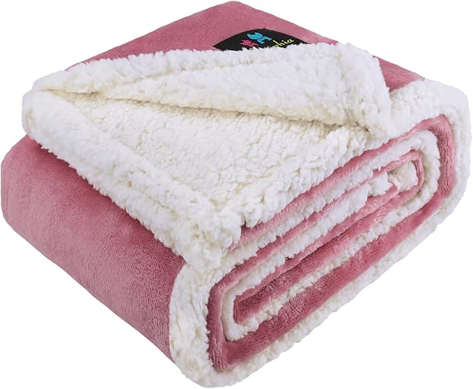 Luciphia Waterproof Bed Blanket Washable,Soft Sherpa Fleece Puppy Reversible Throw Blankets for Small Medium Dog Cat,Furniture Cover Protector Couch from Liquid Pee and Pet Fur,Pink White,57" x 40"