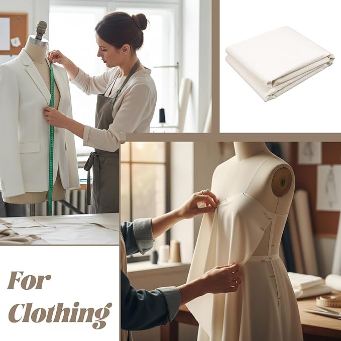 10 Yards x 63 Inches Cotton Muslin Fabric, Natural Unbleached Muslin Linen Fabric by The Yard, Medium Weight Draping Fabrics for Sewing Material Quilting Apparel Cloth