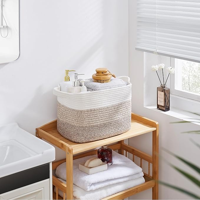 OIAHOMY Woven Storage Basket, Cotton Rope Baskets for Toys,Towel, Clothes, Used to Bathroom,Living Room,Nursery,Bedroom, 16"x12"x10"- Pack of 3, Gradient Yellow