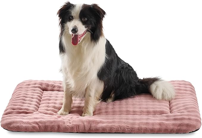 Yaning Dog Bed Mat Crate Pad for Large Dogs, Washable Soft Pet Sleeping Mat Kennel Pad with 3D Bubble Pattern, Dusty Pink, 36"x 23"