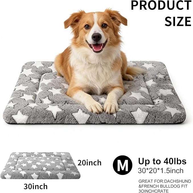 Fogkiss Dog Crate Mat, 4 Piece Reversible Pet Bed, Polyester, Machine Washable, Small Dogs & Cats, Rectangular(Gray Star, 30" L x 20" W x 1.5" Th)