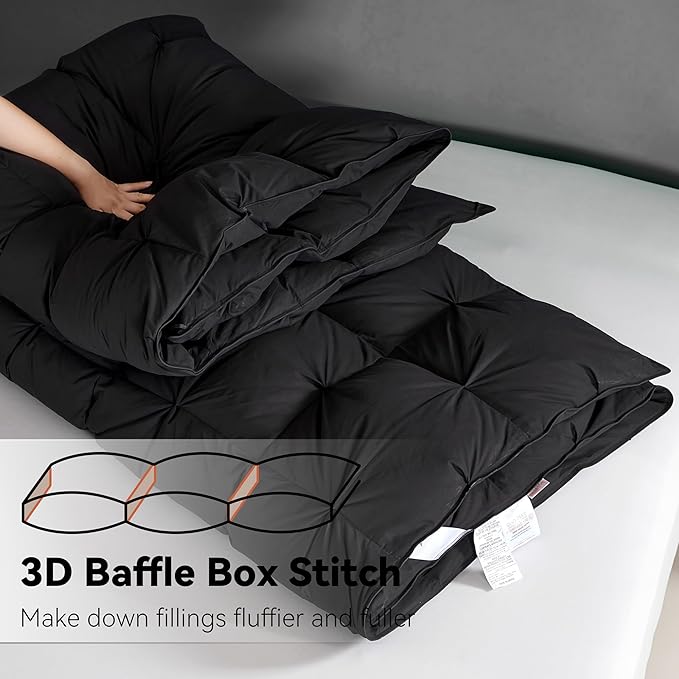 SNOWMAN Premium Down Comforter Cal King Size, Luxurious All Season Duvet Insert with Cotton Blended Fabric, Pinch Pleat Design Hotel Bedding Comforter (Black,108"x98")