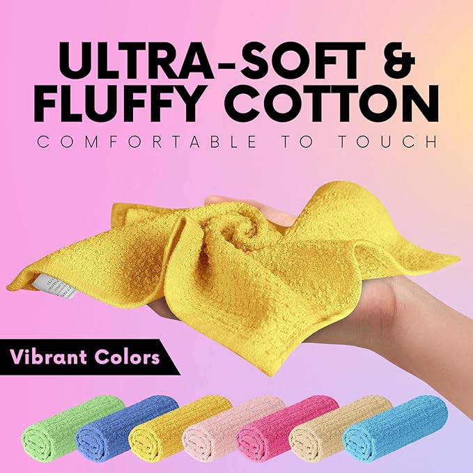 Elaine Karen Multicolored Body Wash Cloths Cotton Washcloths 8 Pack Cotton wash Cloths for Showering, Face Towels Cotton, Rags for Body - Soft and Absorbent - Wash Cloths for Body, 12 x 12 Inches