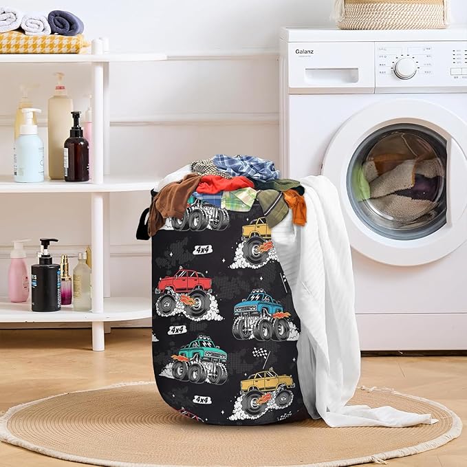 Monster Trunk Car Laundry Basket with Sturdy Handles, Collapsible Oxford Cloth Laundry Hamper Organizer Basket for Bathroom Bedroom 15.7x20 Inch