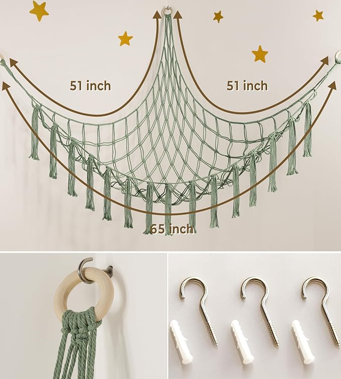 mirolam Stuffed Animal Storage Hammock or Net - Large Toy Hammock Net for Stuffed Animals Corner - Hanging Stuff Animal Organizer Holder Ideas for Plush - Baby Nursery Wall Bedroom Room Decor
