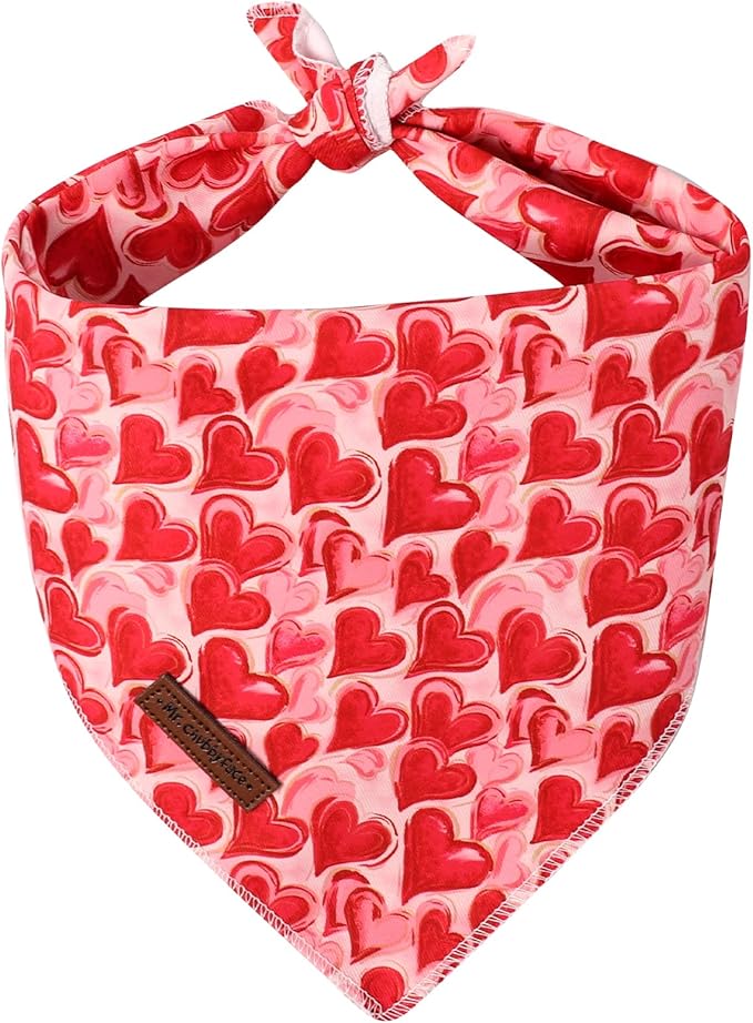 MR.CHUBBFACE Valentine's Dog Bandana, Cotton Valentine Red Heart Puppy Bandana, Adjustable Pet Pet Trangle Bibs Scarf