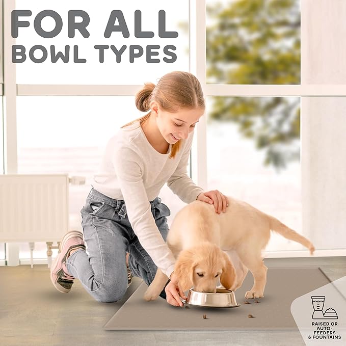 PetHappily Dog Food Mat - Raised Edges Dogs Mat for Food and Water Prevent Spill, Waterproof Cat Food Mats Protect Floors, Easy Clean Dog Bowl Mats for Food and Water, Silicone Pet Food Tray