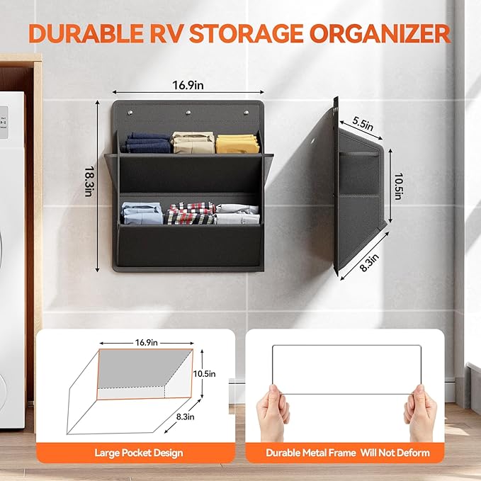 DEYILIAN 2 Pack RV Shoe Storage with Sticky Adhesive Tape, Over the Door Shoe Rack, Wall Hanging Shoe Organizer with Large Deep Pockets for Camper, Narrow Space Saving Closet Organizers Black