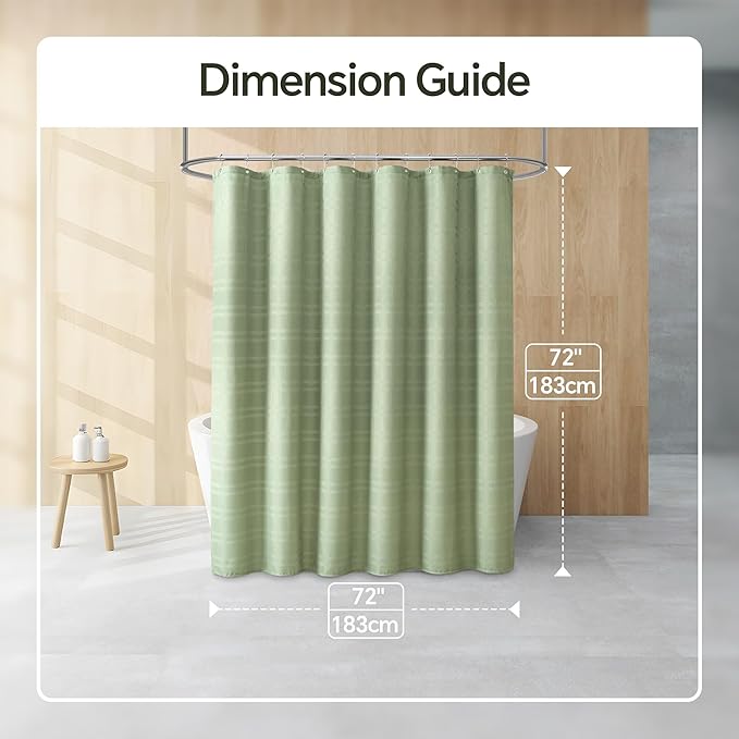 TURKIO Sage Green Shower Curtain Waffle Weave Shower Curtain Striped Fabric Shower Curtains for Bathroom, Green Bathroom Decor, (72Wx72H, Sage Green)