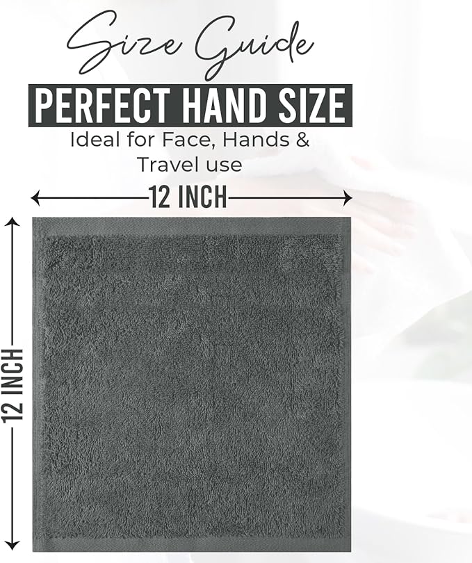 DAN RIVER 12 Pack Wash Cloths for Showering [12x12] - 100% Cotton Washcloths Premium Quality Flannel Face Cloths for Bathroom, Highly Absorbent and Soft Feel Wash Clothes, Grey