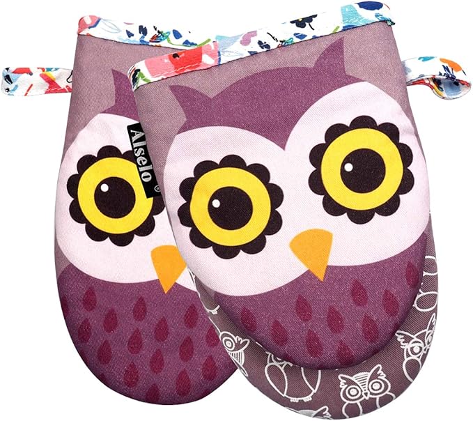 Mini Oven Mitts,2pk - Silicone Little Kitchen Gloves, Heat Resistant with Non-Slip Grip and Soft Quilted Cotton Lining for Safe Backing Cooking Barbecue (Purple, 2)