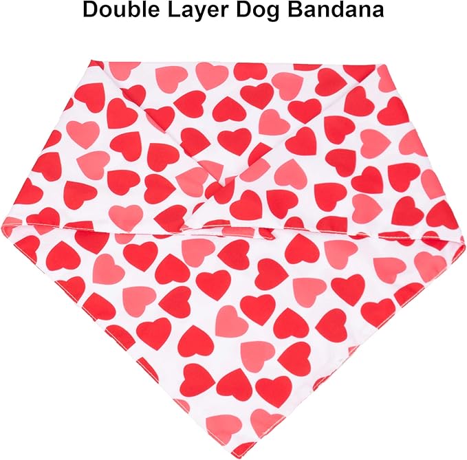 PTDECOR Valentine Dog Bandana, Multi Size, Reversible Triangle Bibs Scarf Valentine Bandanas for Medium Large Dogs (Large)